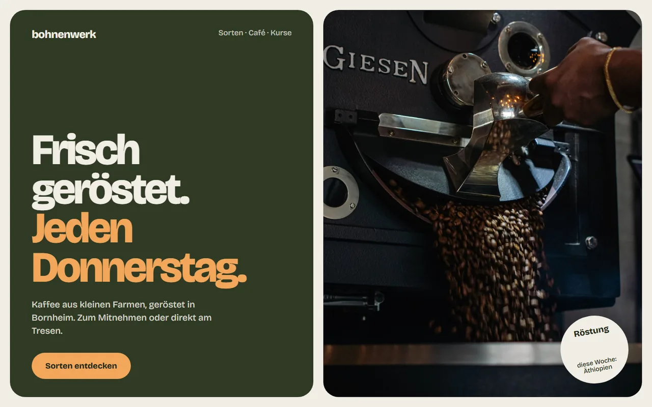 Beispielentwurf für die Branche Café und Rösterei: Bohnenwerk