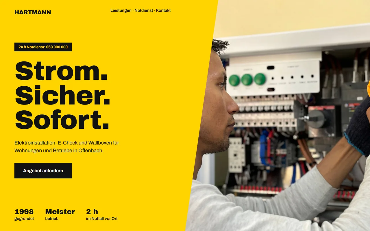 Beispielentwurf für die Branche Elektriker: Elektro Hartmann