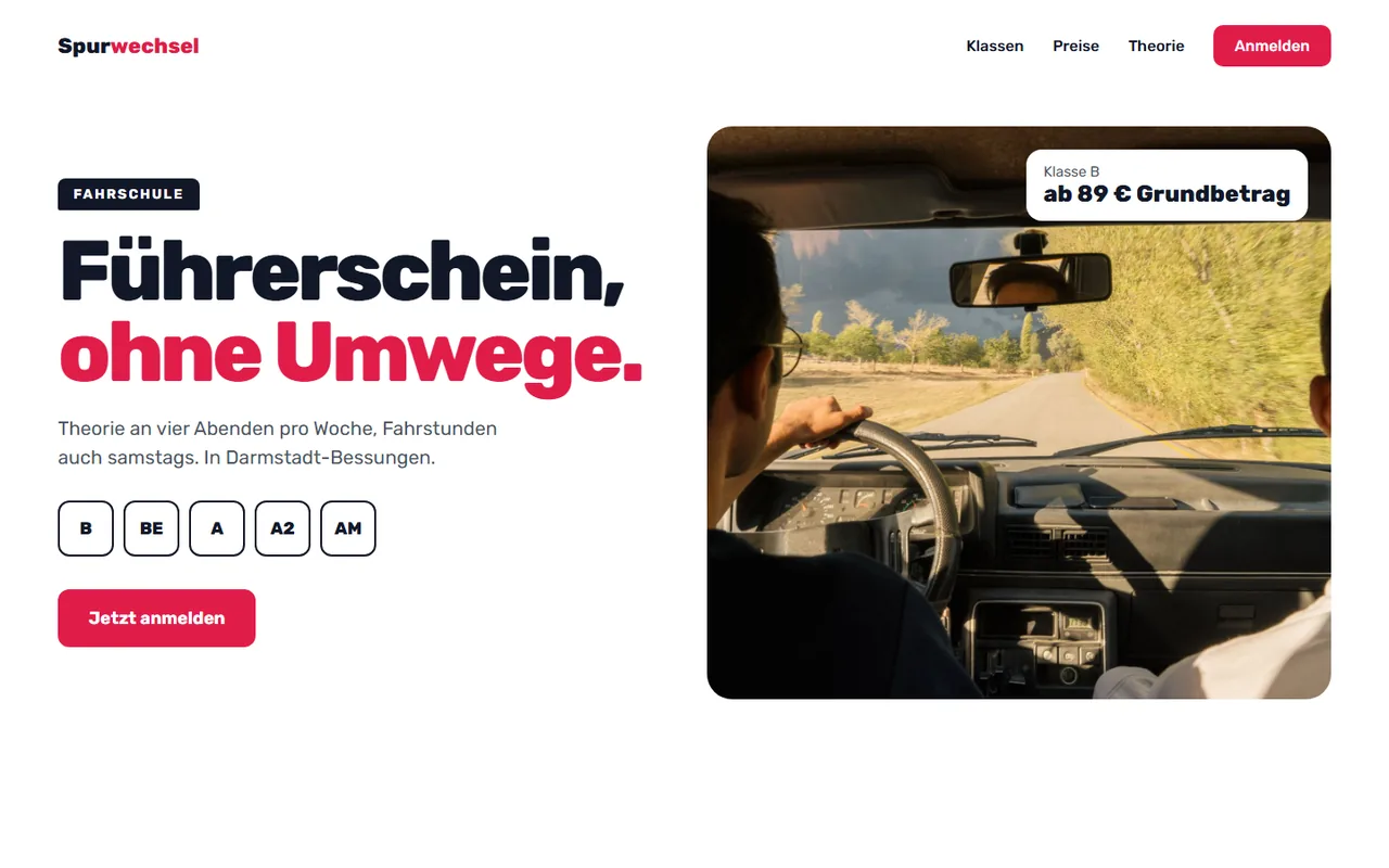 Beispielentwurf für die Branche Fahrschule: Spurwechsel