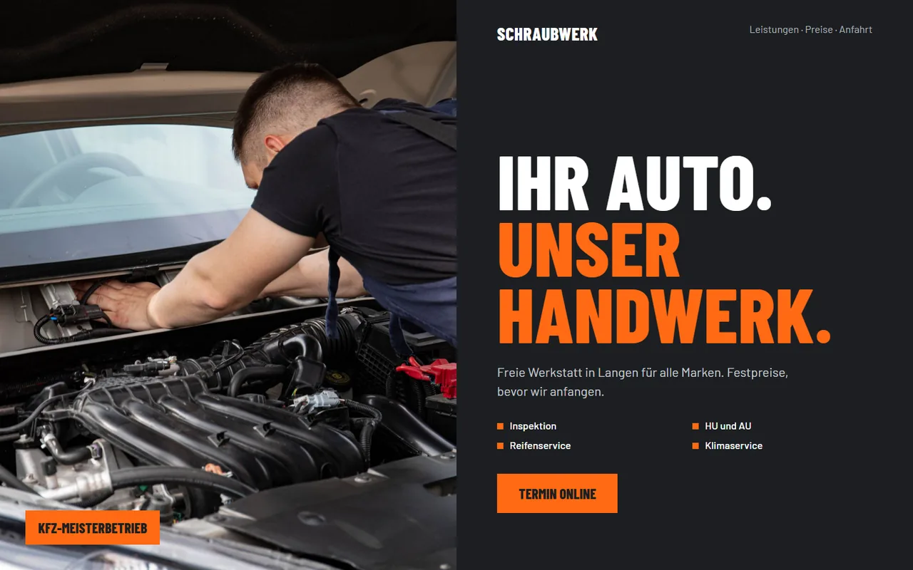 Beispielentwurf für die Branche Kfz-Werkstatt: Schraubwerk