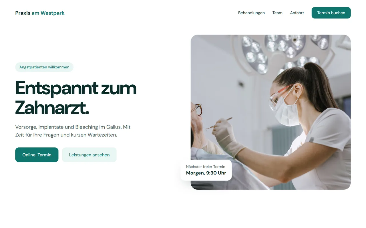 Beispielentwurf für die Branche Zahnarztpraxis: Praxis am Westpark